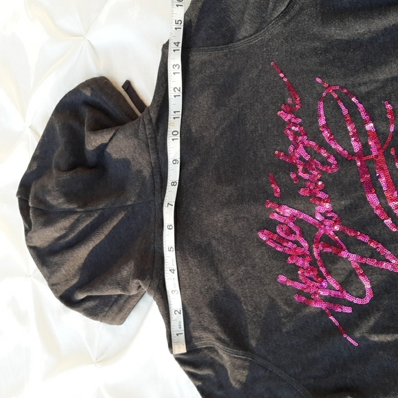 Harley Davidson Size XS Breast Cancer Awareness Grey Pink Sequin Hoodie - Picture 8 of 17